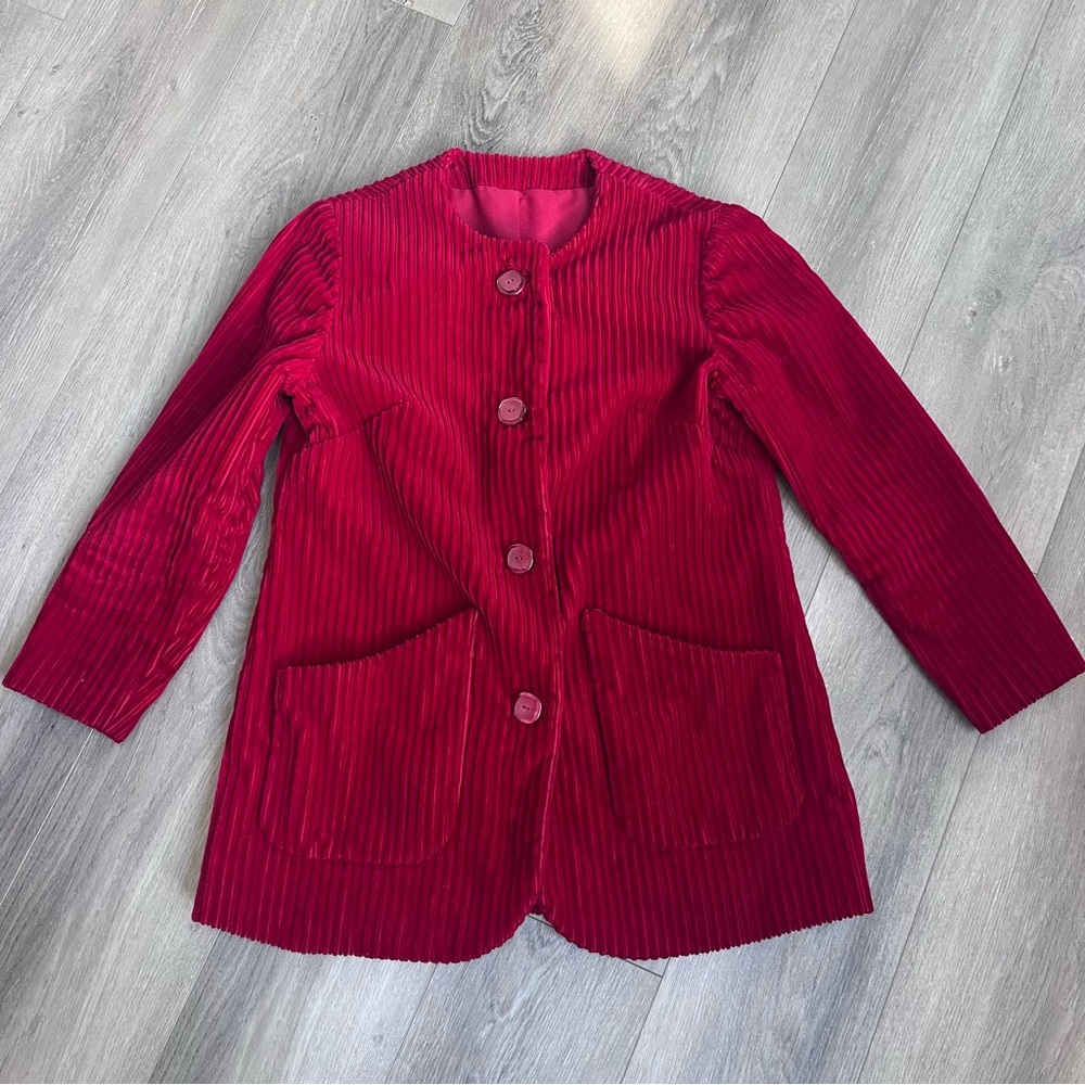 Vintage Red Corduroy Jacket with Buttons and Pockets Holiday Festive *Read